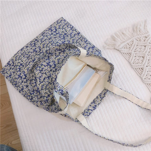 256 Cotton Tote Bag Floral Flower Pattern Wear-resistant Large Capacity Canvas Shoulder Bag for Gym, Work, School
