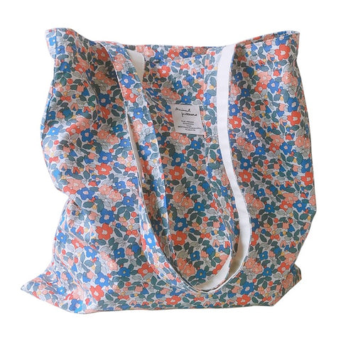 256 Cotton Tote Bag Floral Flower Pattern Wear-resistant Large Capacity Canvas Shoulder Bag for Gym, Work, School