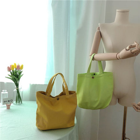 561 Solid Color Canvas Tote Bag Snap Button Small Handbag for Travel Shopping