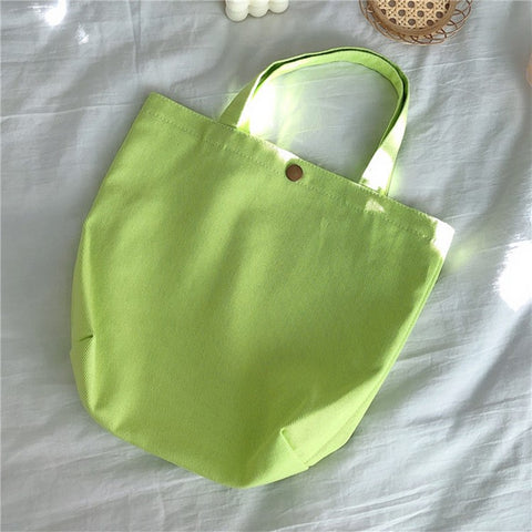 561 Solid Color Canvas Tote Bag Snap Button Small Handbag for Travel Shopping