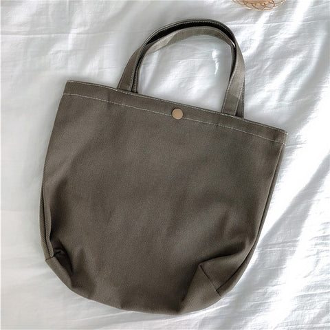 561 Solid Color Canvas Tote Bag Snap Button Small Handbag for Travel Shopping