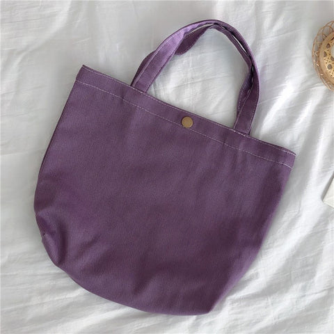 561 Solid Color Canvas Tote Bag Snap Button Small Handbag for Travel Shopping