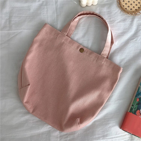 561 Solid Color Canvas Tote Bag Snap Button Small Handbag for Travel Shopping