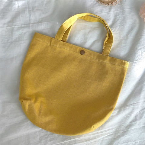 561 Solid Color Canvas Tote Bag Snap Button Small Handbag for Travel Shopping