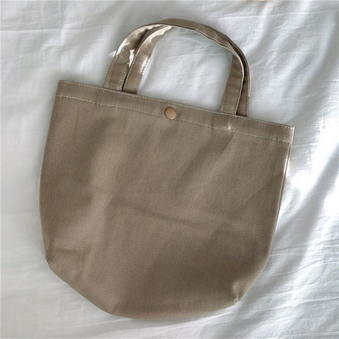 561 Solid Color Canvas Tote Bag Snap Button Small Handbag for Travel Shopping
