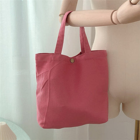 561 Solid Color Canvas Tote Bag Snap Button Small Handbag for Travel Shopping