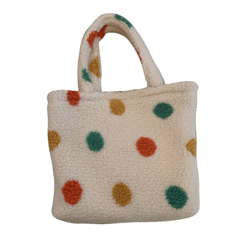 561 Vintage Polka Dot Fluffy Handbag Women Furry Tote Bag for Autumn and Winter