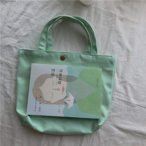534 Solid Color Women Canvas Handbag Snap Button Simple Casual Tote Bag