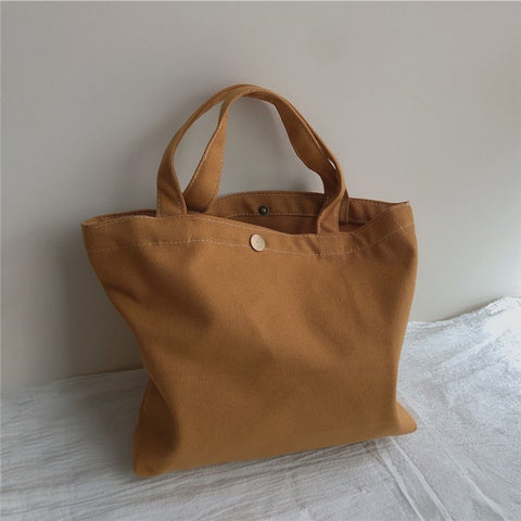 534 Solid Color Women Canvas Handbag Snap Button Simple Casual Tote Bag