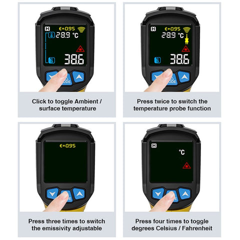 MESTEK 800B Infrared Temperature Measuring Device High-Precision Industrial Thermometer Handheld Thermometer with 12-Point Laser Positioning