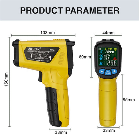 MESTEK 800B Infrared Temperature Measuring Device High-Precision Industrial Thermometer Handheld Thermometer with 12-Point Laser Positioning