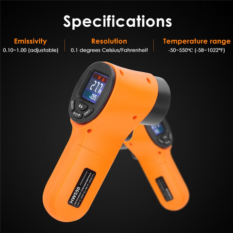 HW550 Digital LCD Infrared Thermometer Non-Contact Laser Industrial Pyrometer Temperature Gun