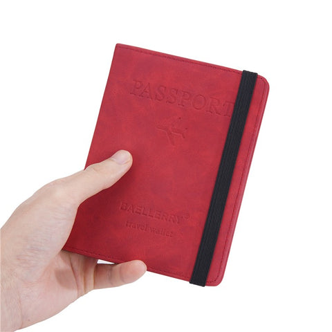 BAELLERRY N2379 Elastic Band PU Leather Passport Cover RFID Blocking Cards Passport Holder Travel Wallet