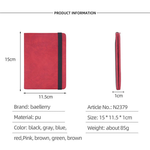 BAELLERRY N2379 Elastic Band PU Leather Passport Cover RFID Blocking Cards Passport Holder Travel Wallet
