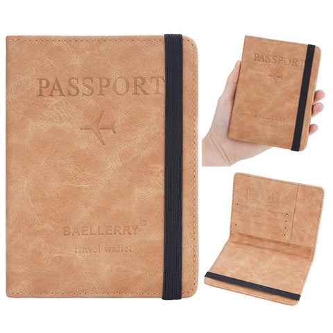 BAELLERRY N2379 Elastic Band PU Leather Passport Cover RFID Blocking Cards Passport Holder Travel Wallet