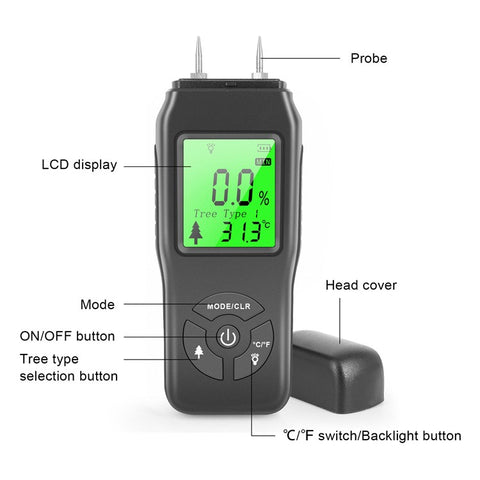 LCD Digital Wood Moisture Meter Hygrometer Humidity Tester for Plywood Wood