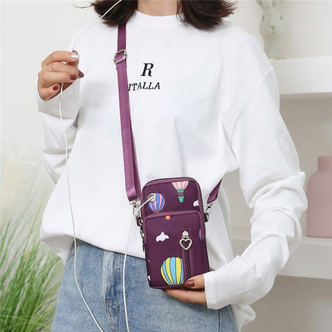 Oxford Cloth Crossbody Bag Phone Carrying Pouch Small Shoulder Bag Wrist Bag for Cash Money, Card, Key, Coin
