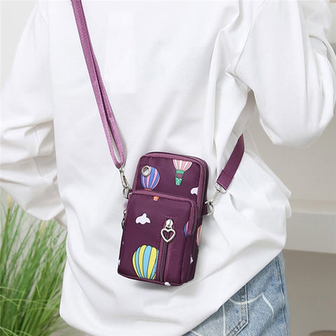 Oxford Cloth Crossbody Bag Phone Carrying Pouch Small Shoulder Bag Wrist Bag for Cash Money, Card, Key, Coin