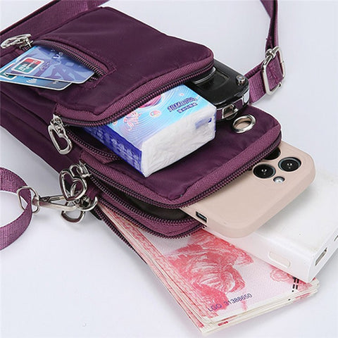 Oxford Cloth Crossbody Bag Phone Carrying Pouch Small Shoulder Bag Wrist Bag for Cash Money, Card, Key, Coin