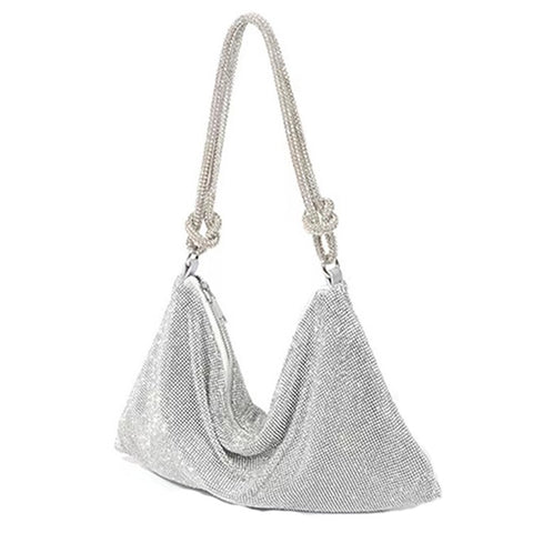 Women Rhinestone Single Shoulder Bag Shiny Crystal Nylon Handbag Underarm Bag for Evening Party