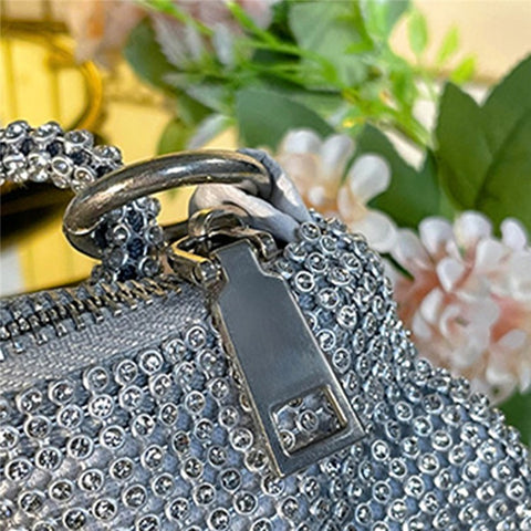 Women Rhinestone Single Shoulder Bag Shiny Crystal Nylon Handbag Underarm Bag for Evening Party