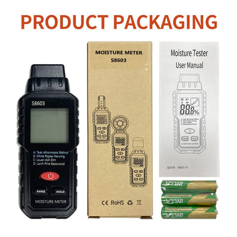 S8603 Digital Wood Moisture Meter Two Pins Wall Moisture Detector Paper Humidity Tester (No Battery)