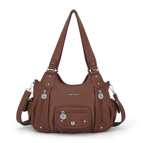 ANGEL BARCELO Women Retro PU Leather Hobo Bag with Shoulder Strap Large Capacity Tote Handbag