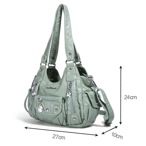 ANGEL BARCELO Women Retro PU Leather Hobo Bag with Shoulder Strap Large Capacity Tote Handbag