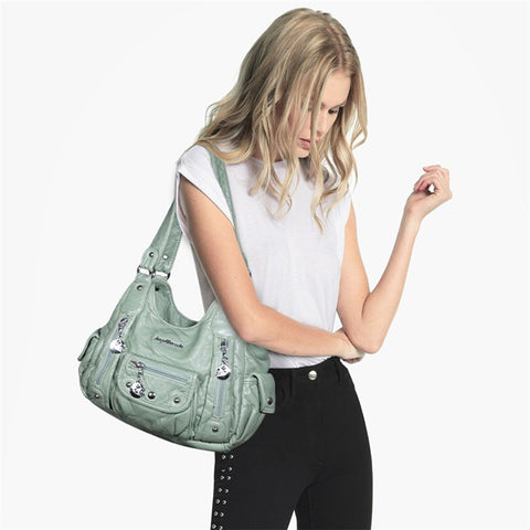 ANGEL BARCELO Women Retro PU Leather Hobo Bag with Shoulder Strap Large Capacity Tote Handbag