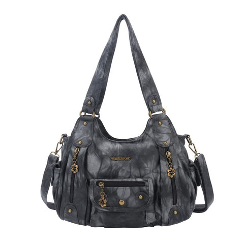 ANGEL BARCELO Women Retro PU Leather Hobo Bag with Shoulder Strap Large Capacity Tote Handbag