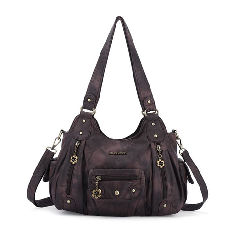 ANGEL BARCELO Women Retro PU Leather Hobo Bag with Shoulder Strap Large Capacity Tote Handbag