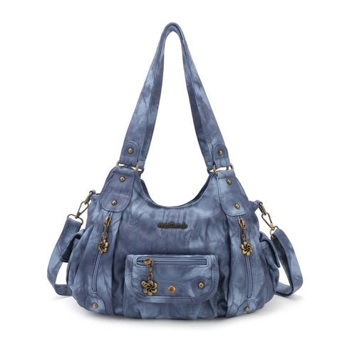 ANGEL BARCELO Women Retro PU Leather Hobo Bag with Shoulder Strap Large Capacity Tote Handbag
