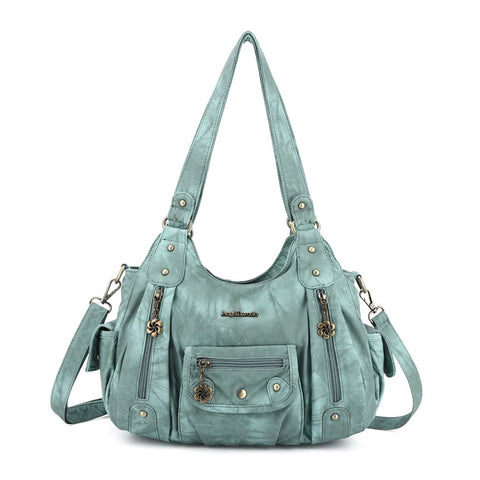 ANGEL BARCELO Women Retro PU Leather Hobo Bag with Shoulder Strap Large Capacity Tote Handbag