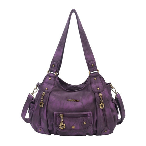 ANGEL BARCELO Women Retro PU Leather Hobo Bag with Shoulder Strap Large Capacity Tote Handbag