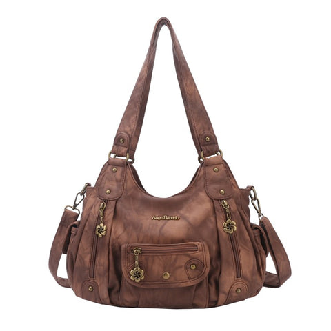 ANGEL BARCELO Women Retro PU Leather Hobo Bag with Shoulder Strap Large Capacity Tote Handbag