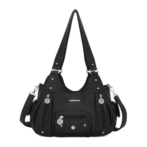 ANGEL BARCELO Women Retro PU Leather Hobo Bag with Shoulder Strap Large Capacity Tote Handbag