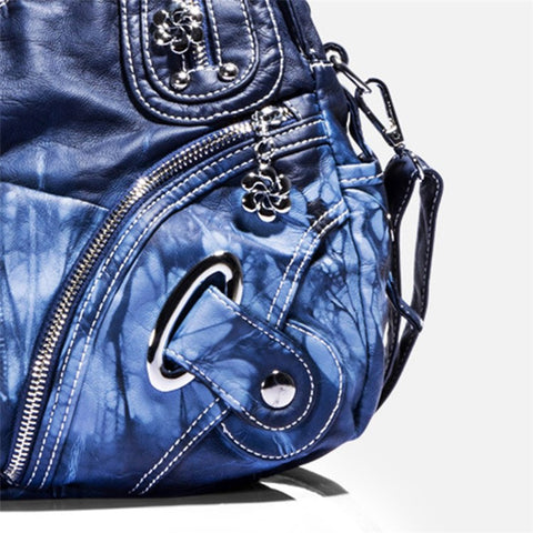 ANGEL KISS AK11282Z Vintage Tie Dye Tote Handbag Women PU Leather Shoulder Hobo Bag