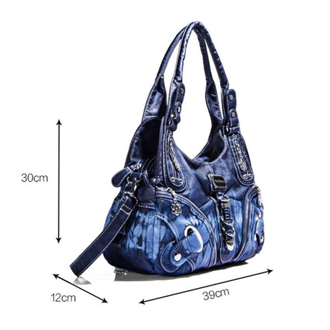ANGEL KISS AK11282Z Vintage Tie Dye Tote Handbag Women PU Leather Shoulder Hobo Bag
