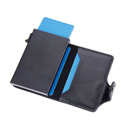 BAELLERRY K9211 Automatic Pop Up Card Case PU Leather Zinc Alloy RFID Blocking Card Holder