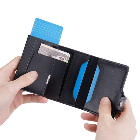 BAELLERRY K9211 Automatic Pop Up Card Case PU Leather Zinc Alloy RFID Blocking Card Holder