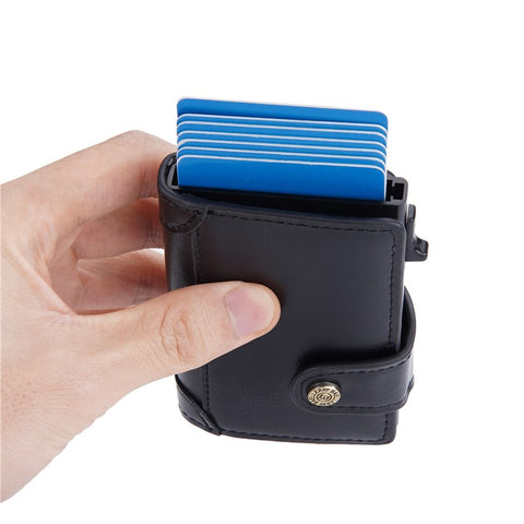 BAELLERRY K9211 Automatic Pop Up Card Case PU Leather Zinc Alloy RFID Blocking Card Holder