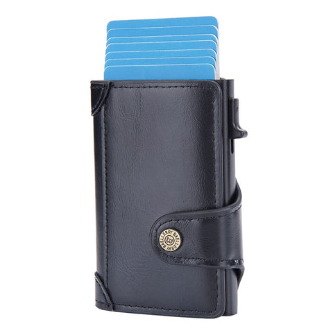BAELLERRY K9211 Automatic Pop Up Card Case PU Leather Zinc Alloy RFID Blocking Card Holder