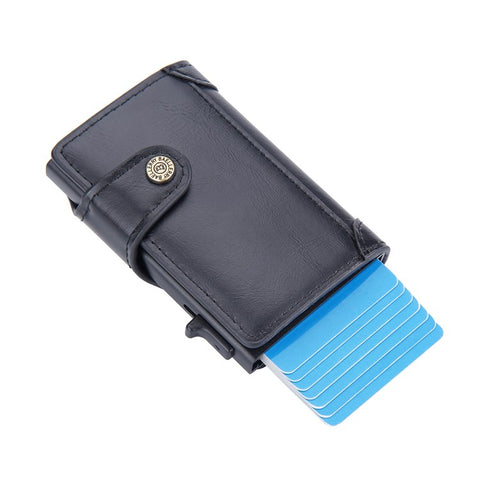 BAELLERRY K9211 Automatic Pop Up Card Case PU Leather Zinc Alloy RFID Blocking Card Holder