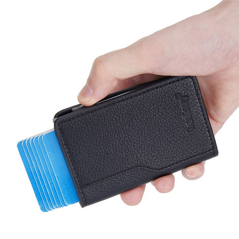BAELLERRY K9305 Litchi Texture Card Holder Pouch PU Leather Card Storage Bag Easy Push Up