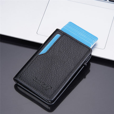 BAELLERRY K9305 Litchi Texture Card Holder Pouch PU Leather Card Storage Bag Easy Push Up