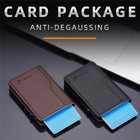 BAELLERRY K9305 Litchi Texture Card Holder Pouch PU Leather Card Storage Bag Easy Push Up