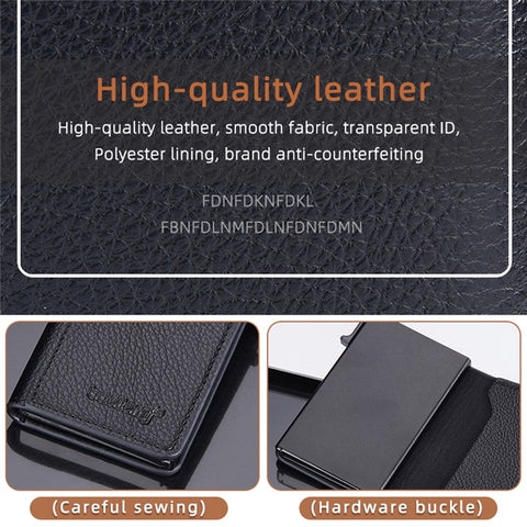 BAELLERRY K9305 Litchi Texture Card Holder Pouch PU Leather Card Storage Bag Easy Push Up