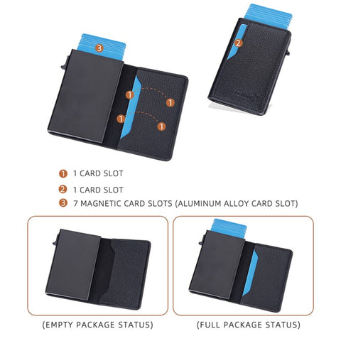BAELLERRY K9305 Litchi Texture Card Holder Pouch PU Leather Card Storage Bag Easy Push Up