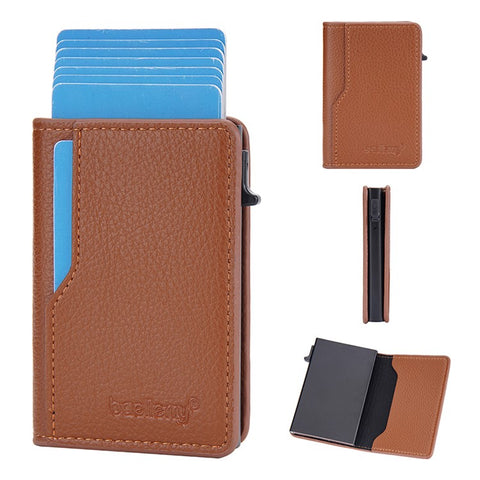 BAELLERRY K9305 Litchi Texture Card Holder Pouch PU Leather Card Storage Bag Easy Push Up