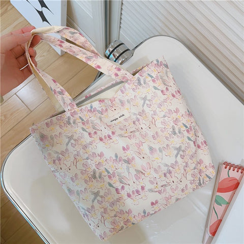 Cute Rabbit Printed Cotton Cloth Handbag Women Stylish Casual Tote Bag